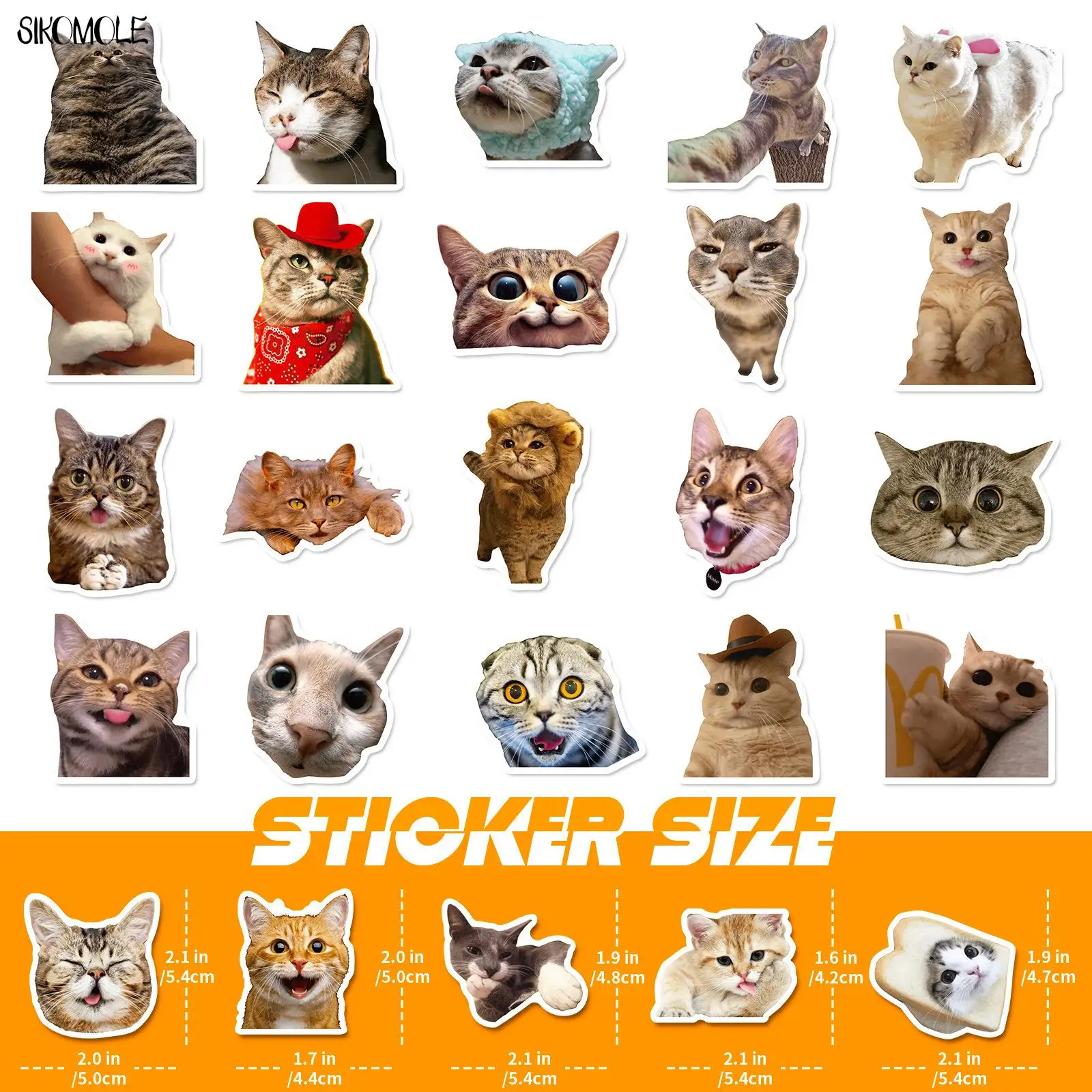 10/30/50PCS Mix Cartoon Cat Stickers Expression Big Head Photo Animal For Children DIY Toy Travel Laptop Graffiti Sticker Decals