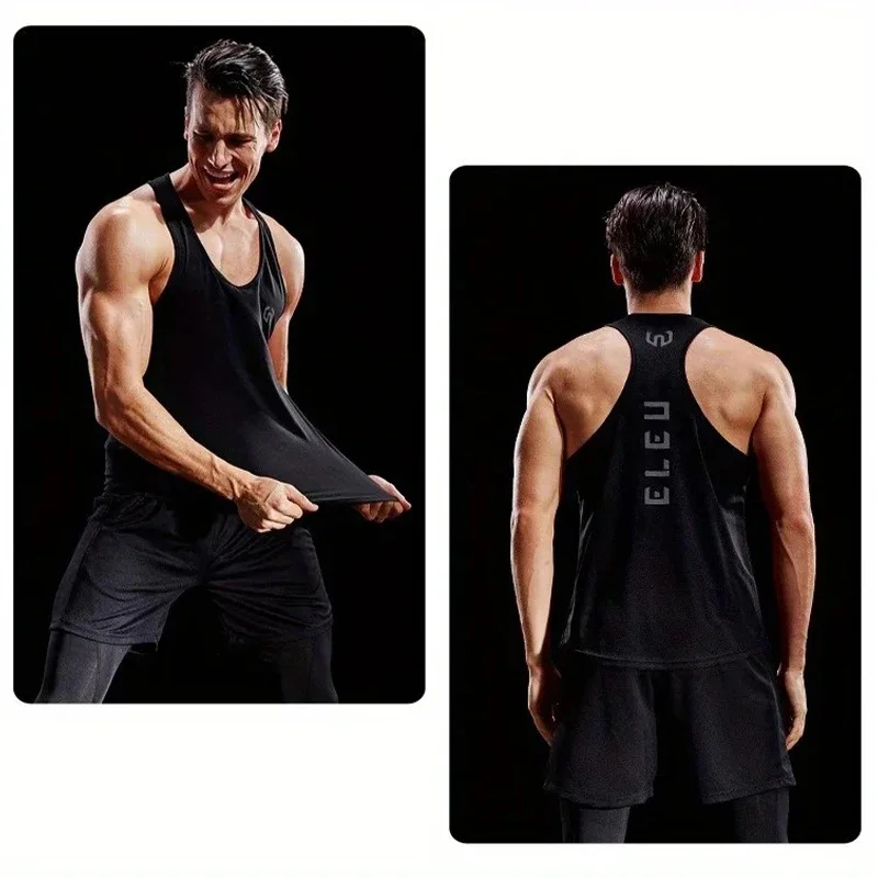 1 Piece Men\'s Letter Print Sleeveless Shirt Athletic Quick Dry Breathable Slightly Stretch Moisture Wicking Loose Tank Top Train