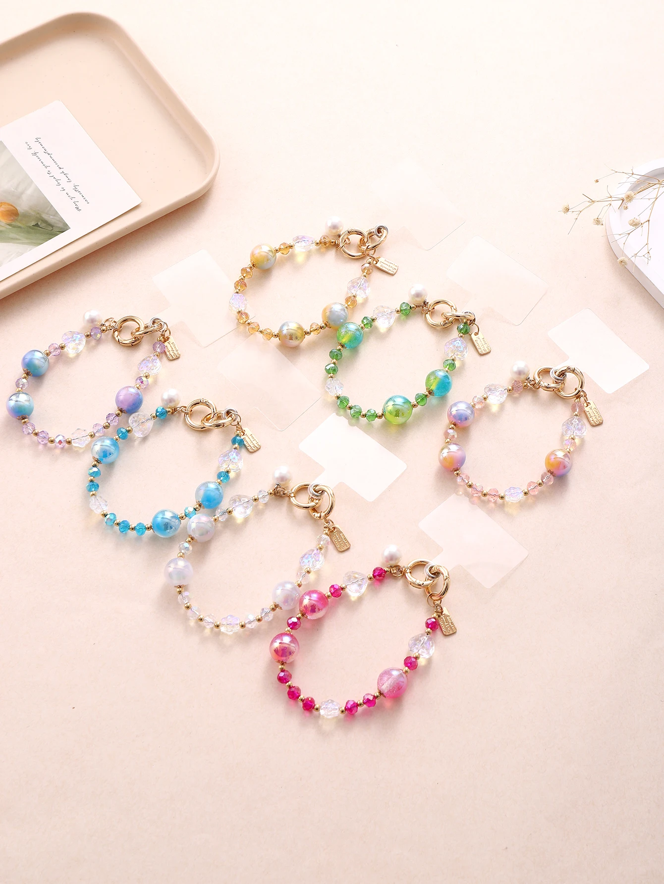 

Новая подвеска для телефона из бисера Crystal Love, аксессуары для подвешивания чехла для телефона, ручная цепочка из цветного жемчуга с прозрачной карточкой