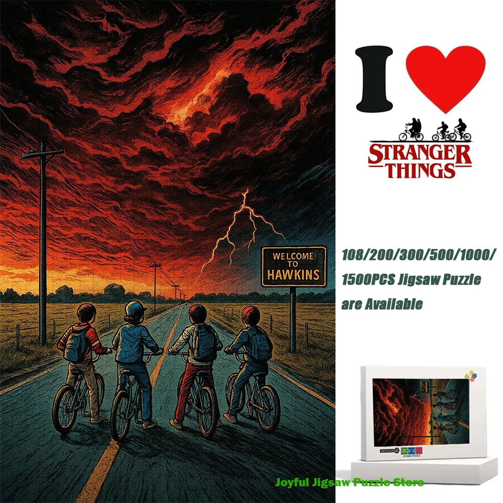 

Stranger Things Jigsaw Puzzle Welcome To Hawkins Iconic Sunset Scene Jigsaw Decompression Toy Educational Game Gift Perfect Gift