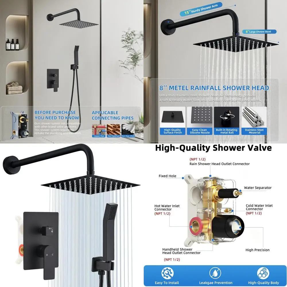

Matte Black Shower System with 8-Inch Wall Mount and High-Purity Handheld Spray