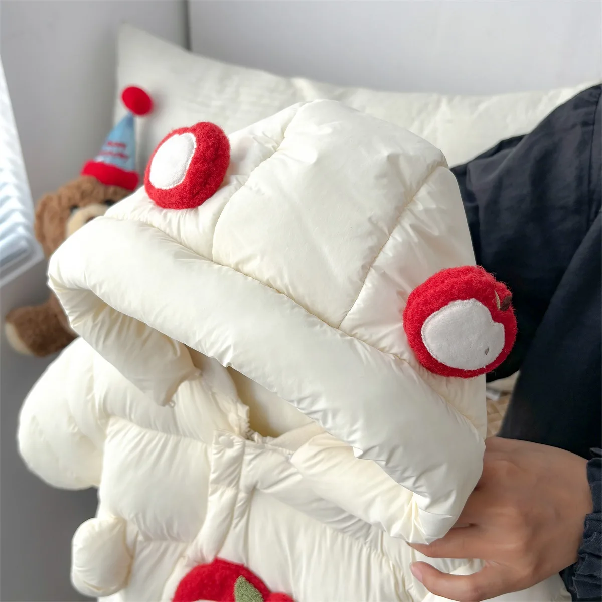 新生児用冬用裏起毛ロンパースセット 韓国風スレ漫画デザイン 高伸縮性 通気性 C...