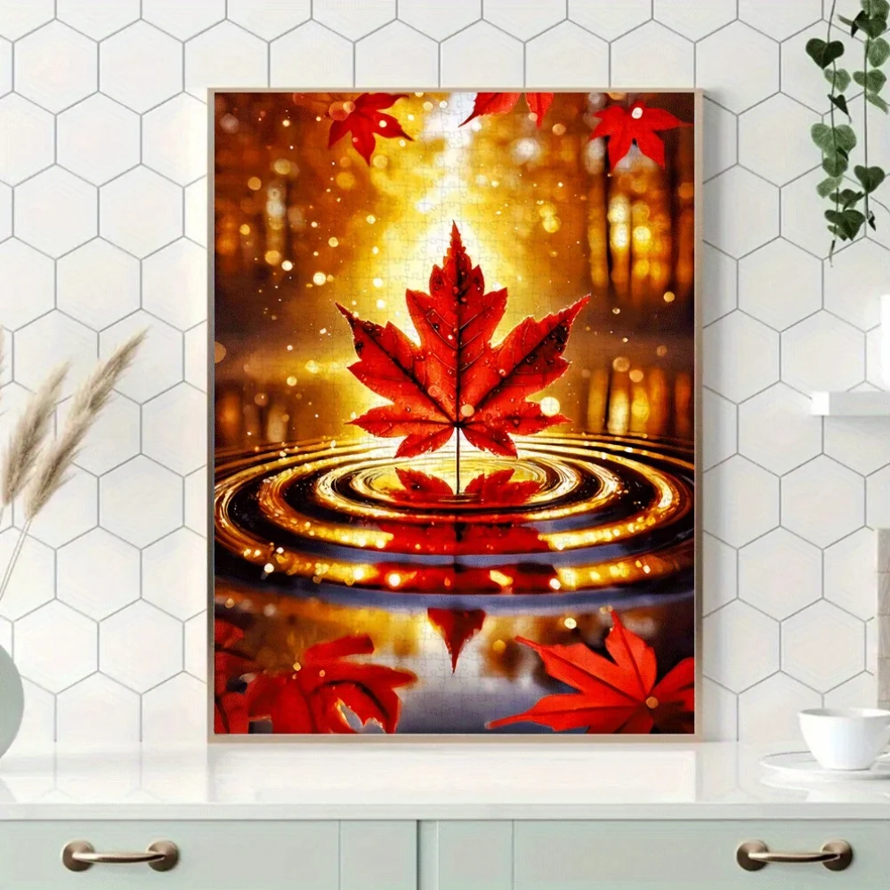 1000ピース 大型メープルリーフ＆リップルペーパー ジグソーパズル - 大人向けの挑戦的なDIYホームデコレーション脳トレゲーム、家族で楽しめるパズル