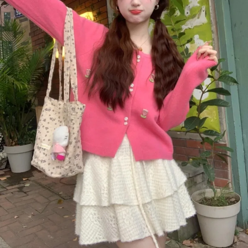 

Женский свитер, корейский ранний осенний новый милый и нежный стиль, вязаный кардиган, куртка, мягкий и универсальный свитер