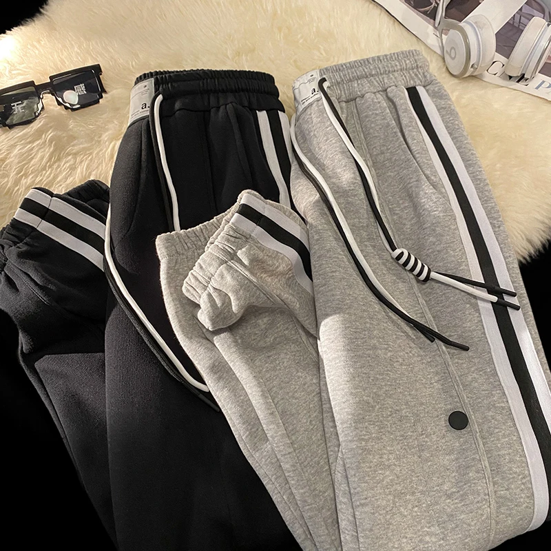 

Trendy Striped Loose Men's Sport Pants Dstring Waist Casual Trousers Spring Autumn Faionable Youth Active Sle