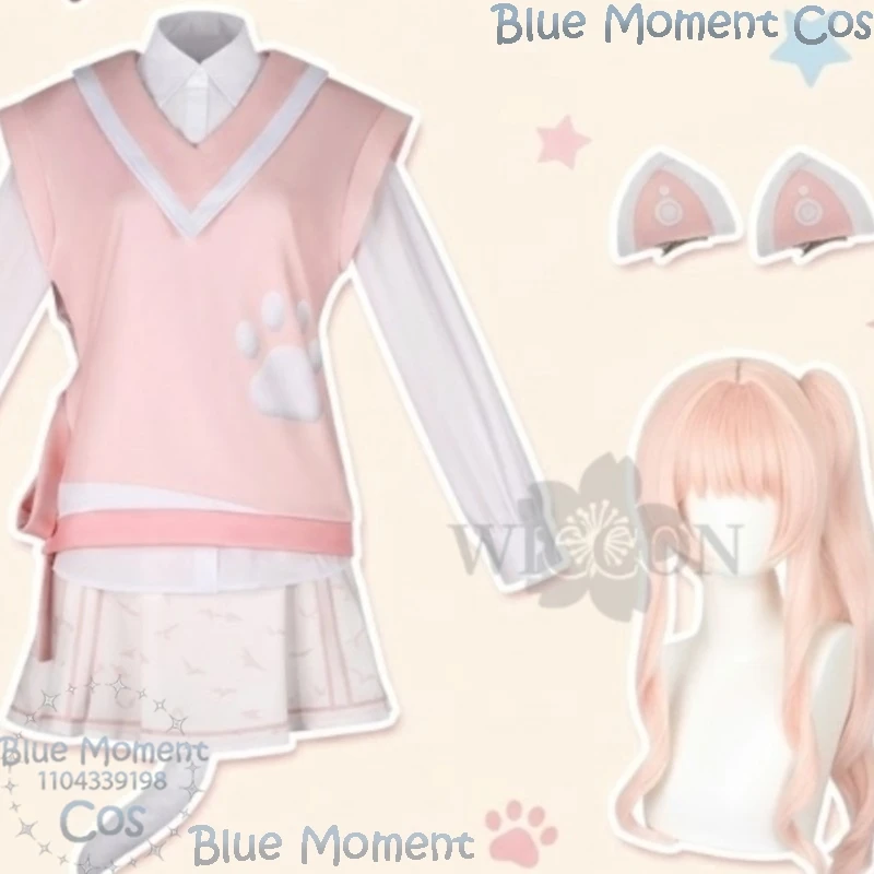 

Akiyama Mizuki Kawaii Neko Cat Earwear Tail Cute Pink Vest Cat Paw Pattern Y2K Dress Game Project Sekai Cosplay Navidad Carnaval