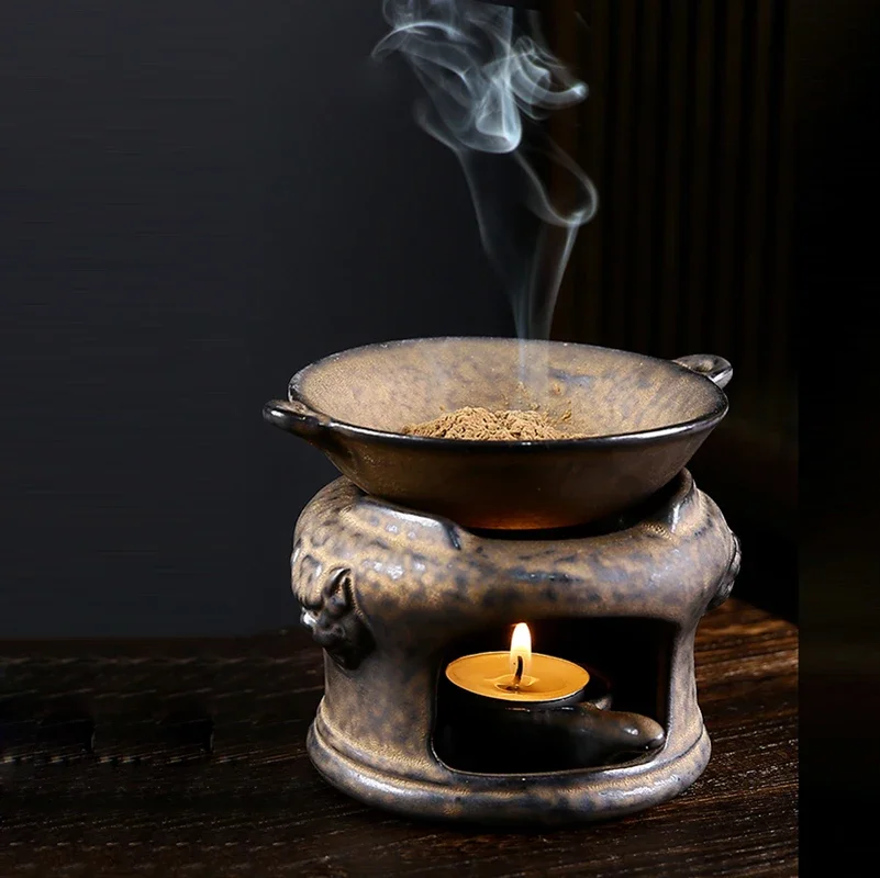 YXY Ceramic Incense Burner Restore Awake Tea Deodorize and Flavoring Stove Incense Drying Oven Set with Candle Holder and Tray