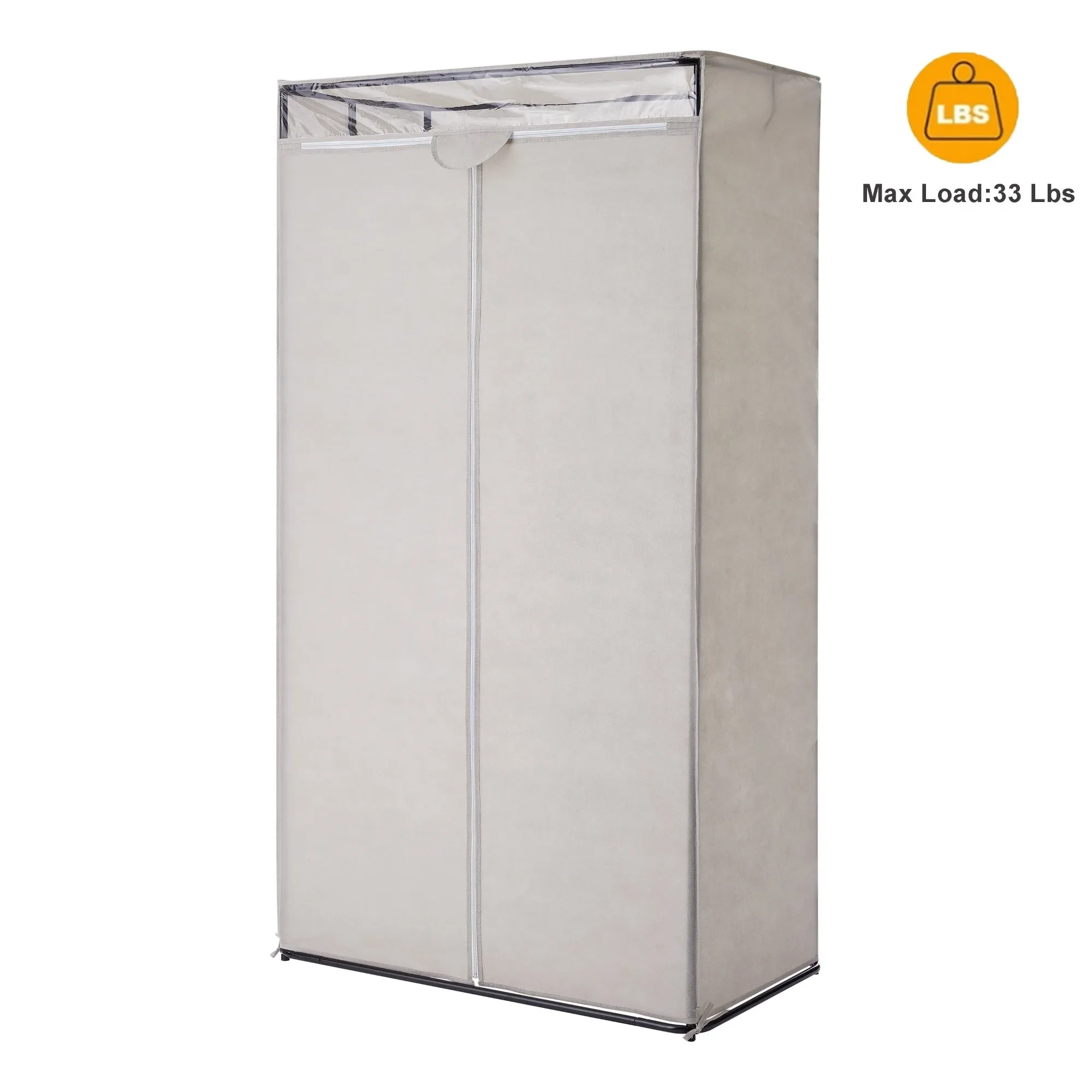 単層洋服クローゼット、36 インチ、グレー軽石。 スチールフレーム、ジッパー付きカバー。 寝室用、省スペース、組み立て簡単。