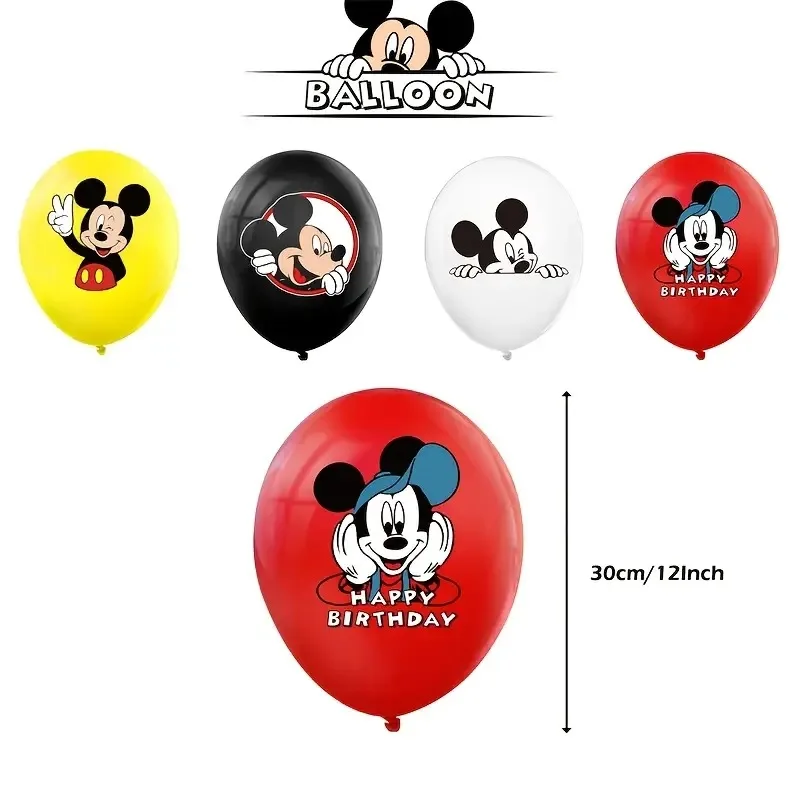 مجموعة لافتة حفلات أعياد الميلاد ميكي ماوس، بالون لاتكس لتزيين الحفلات، لوازم تزيين ذاتية الصنع، لافتة كعكة للحفلات، موضوع كرتوني