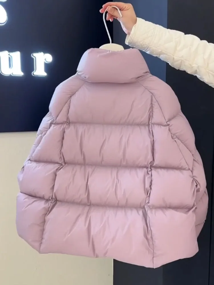 韓国製 スレオルト ピンクパープル レディース ダウンジャケット ストレートカット ホワイト ダウン入り 冬用コート