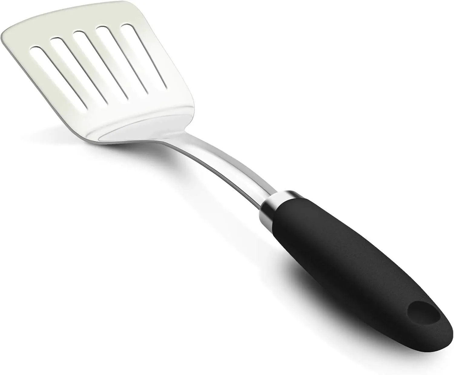 

Brushed Stainless Steel Slotted Turner, Non-Slip Spatula with Ergonomic Handle