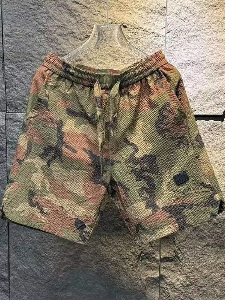 

Летние тонкие спортивные мужские камуфляжные рабочие брюки, дышащие повседневные свободные брюки длиной пять четвертей, универсальные летние orts