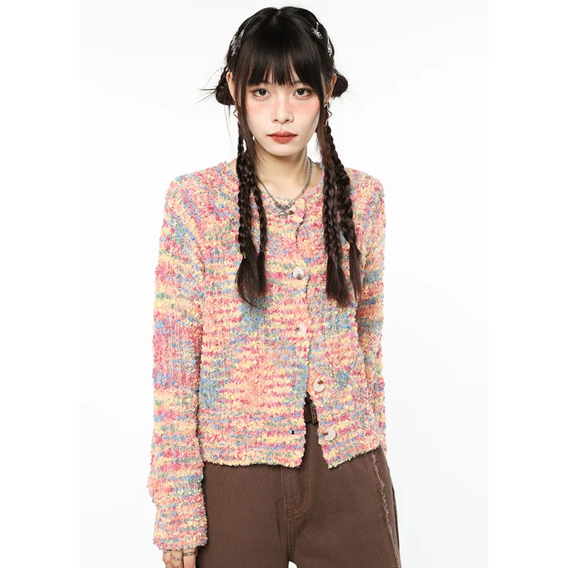 Donna Cardigan rosa maglione capispalla moda corta Vintage tempo libero vento pigro inverno addensare caldo manica lunga cappotto lavorato a maglia