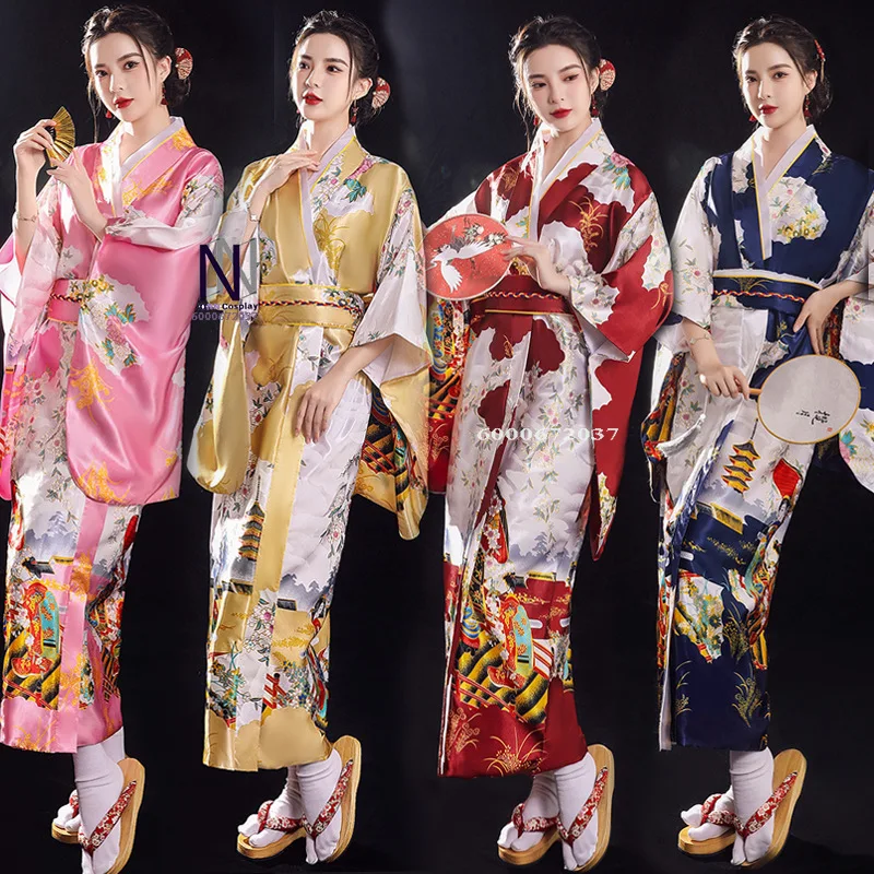 

Japanese Traditional Yukata Kimono - Women's Vintage Geisha Style with Obi for Evening, Stage & Cosplay