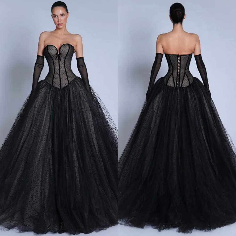 Abiti lunghi personalizzati di alta qualità con fiocco in tulle increspato a trapezio con scollo a cuore Abiti da cerimonia su misura Taglie disponibili Classici