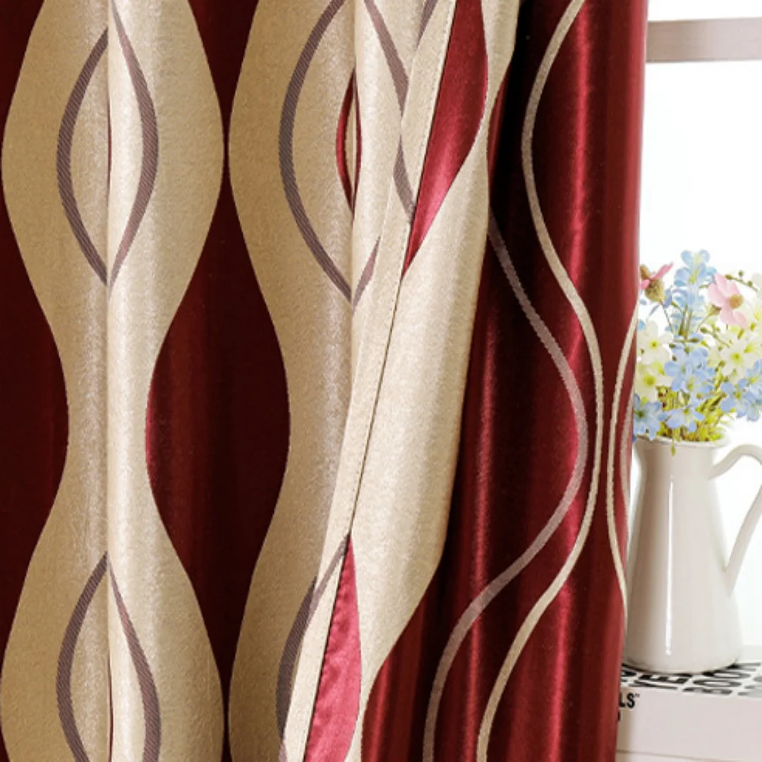 1pc Thick European Luxury Custom Embroidered Blackout Curtain Fabric, Modern Jacquard Eight-Character Flower Print, Living Room