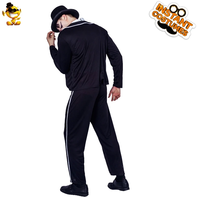 Gentleman Skull Halloween Creepy and scary costumes Black suit Ghost skeleton jacket Red stripe hat  Purim Party