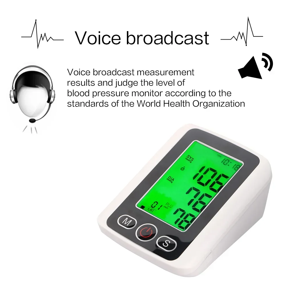 Voice Arm Blood Pressure Monitor Large LCD HD Cuff Medical Nurse Device Sphygmomanometer Blood Pressure Home Health Dector