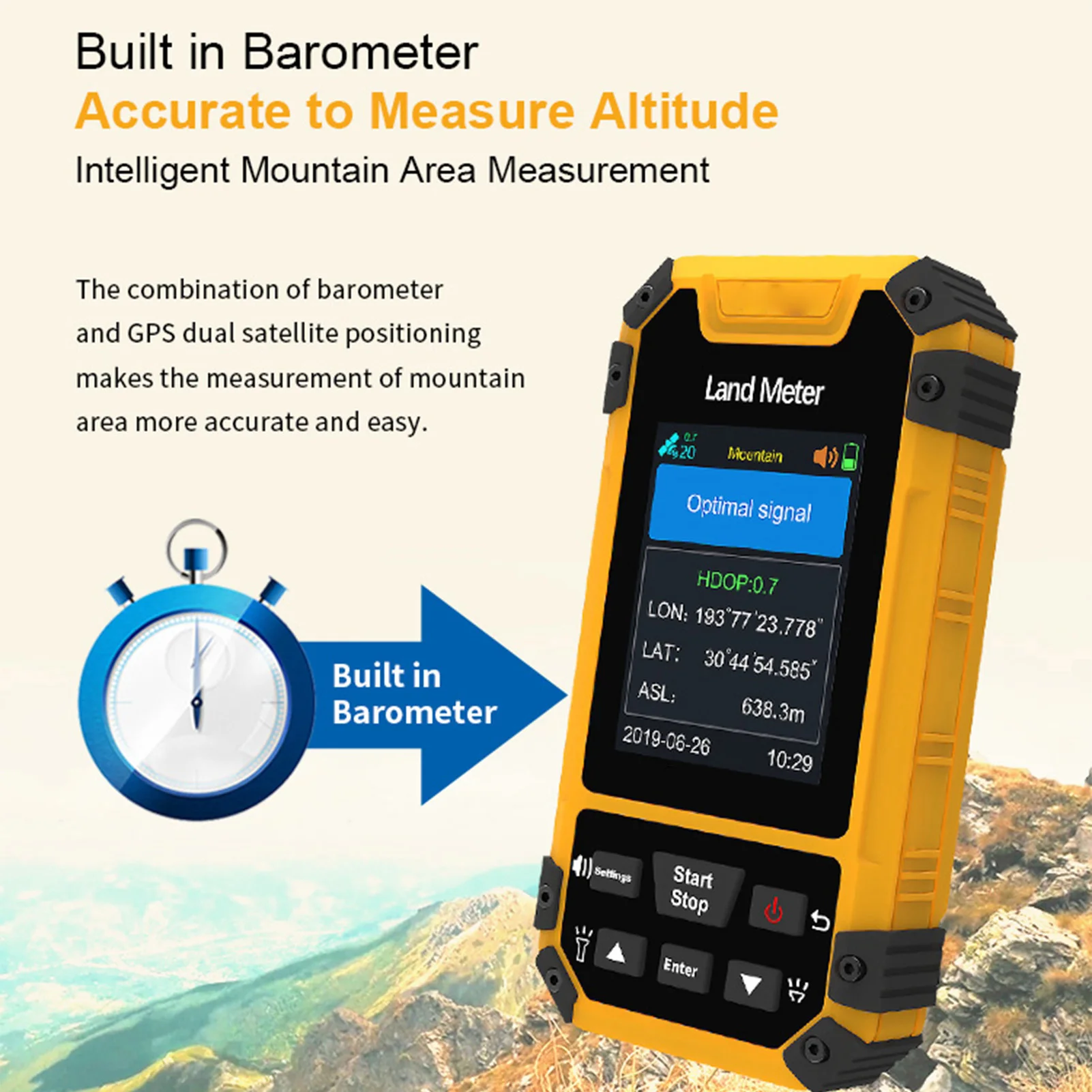 Handheld Land Meter Voice Prompts Shockproof Track Display GPS Handheld Land Area Meter Water Proof for Pond Lake Hilly Area