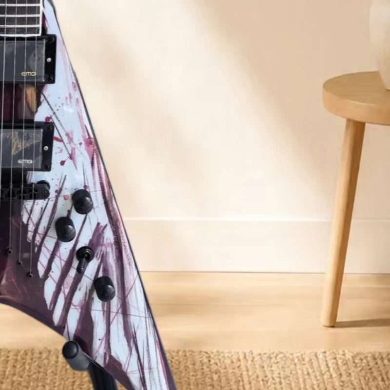 Hot Sales V-Style 6 String Electric Guitar Blood Splatter Pattern HH Pickups Fixed Bridge Metal Hard Rock Stage Guitar Beginner