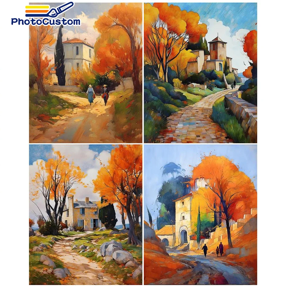 

PhotoCustom DIY HandPainted Oil Painting Kit Paint By Numbers For Adults Scenery Picture Of Colouring Unique Gift Home Decor Wal