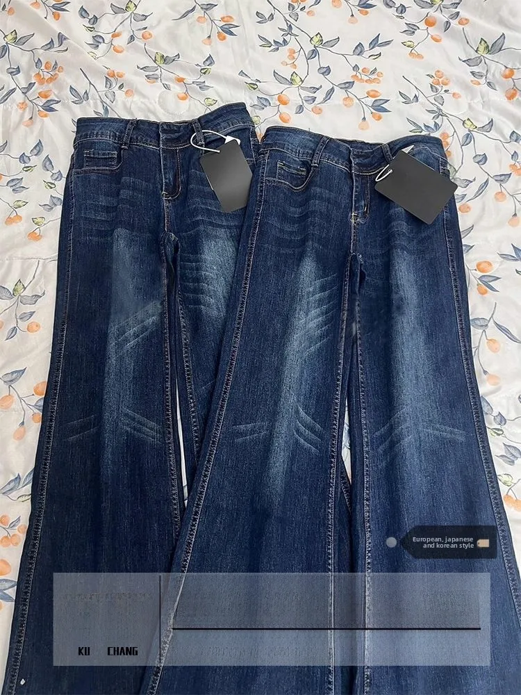 

Ретро с высокой талией, свободные прямые джинсы, женские осенне-зимние утягивающие классические синие джинсовые брюки простого дизайна