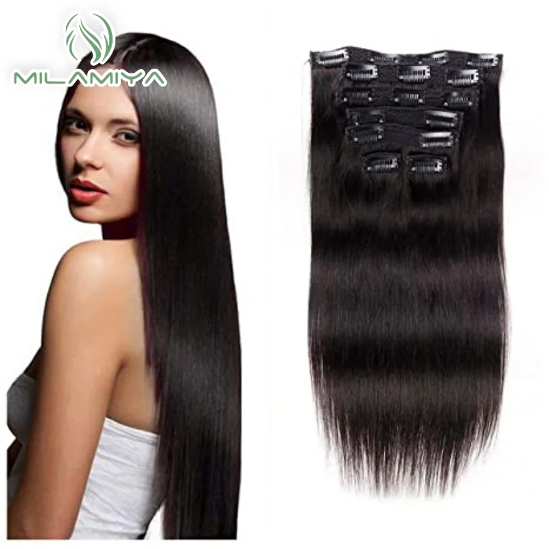 Clip en extensiones de cabello humano 100% Real, 7 unids/set/set, extensiones de cabello Natural, Clip de cabello, piezas de cabello Remy liso