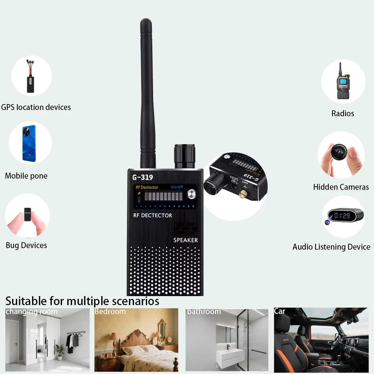 デュアルアンテナ-rf-検出器-g319a-ワイヤレスカメラ、wifi-盗聴、部屋-車-ホテルの-gps-トラッカーを検出、10-led-感度