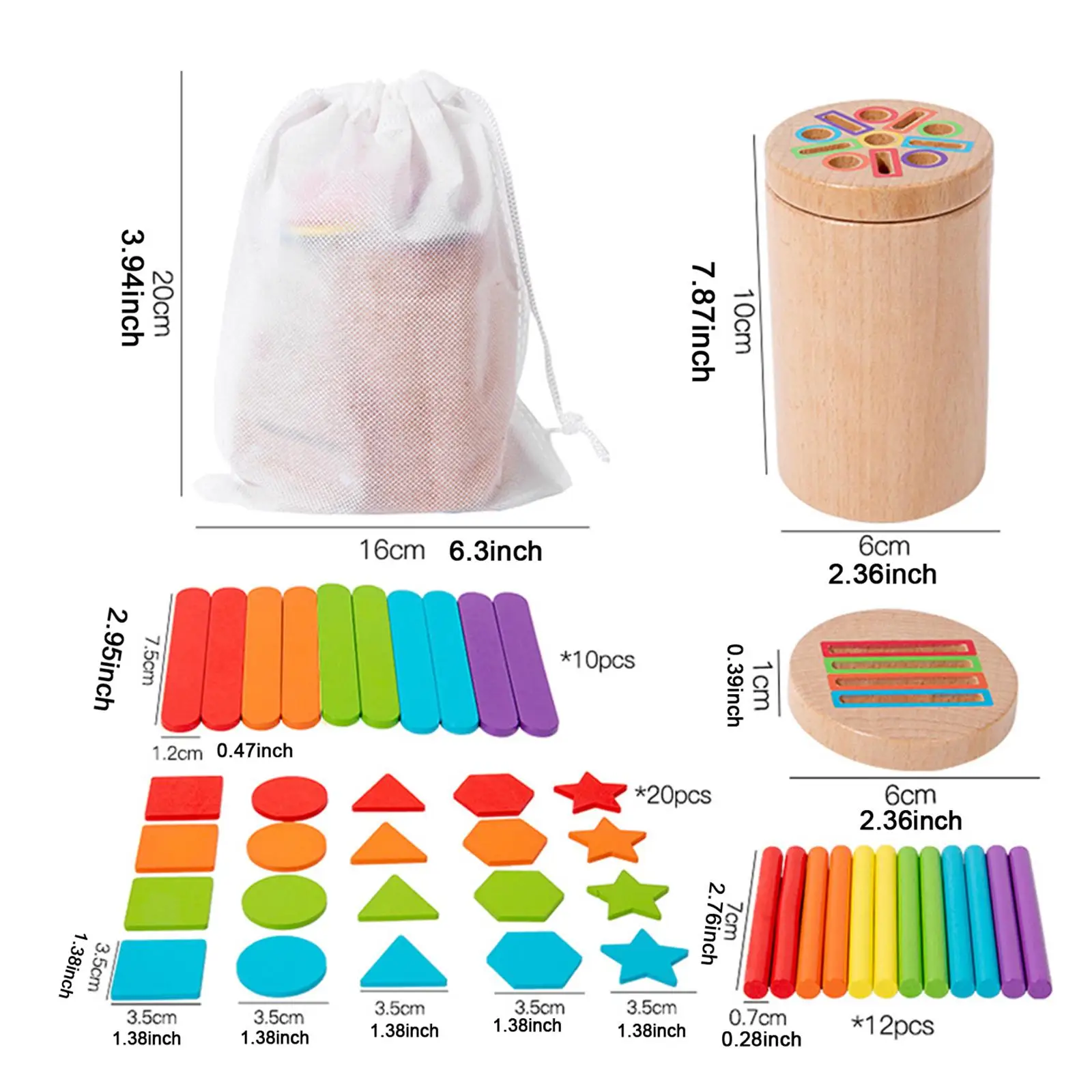 Palos Montessori, juguete sensorial con bolsa de almacenamiento, desarrollo educativo, juguete de clasificación a juego de colores para niños pequeños, guardería