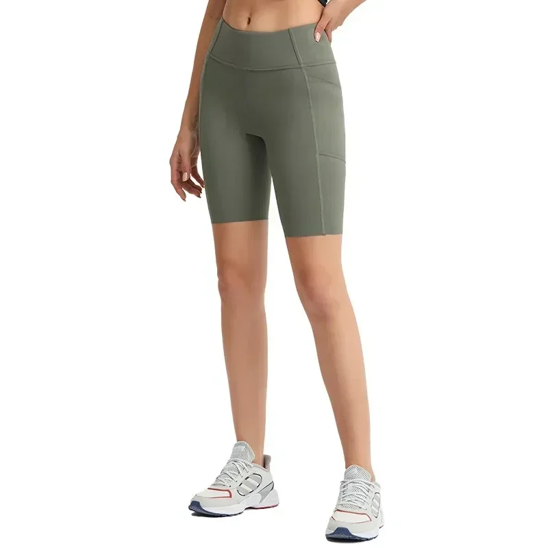 Lemon-pantalones cortos de Yoga para mujer, Pantalón deportivo ajustado de cintura alta con bolsillos, para correr, ciclismo y gimnasio