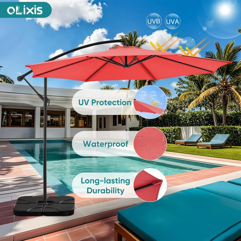 مظلة فناء بأوفست بطول 10 أقدام مع إمالة سهلة، وحماية من الأشعة فوق البنفسجية للظل الخارجي باللون الأحمر #6