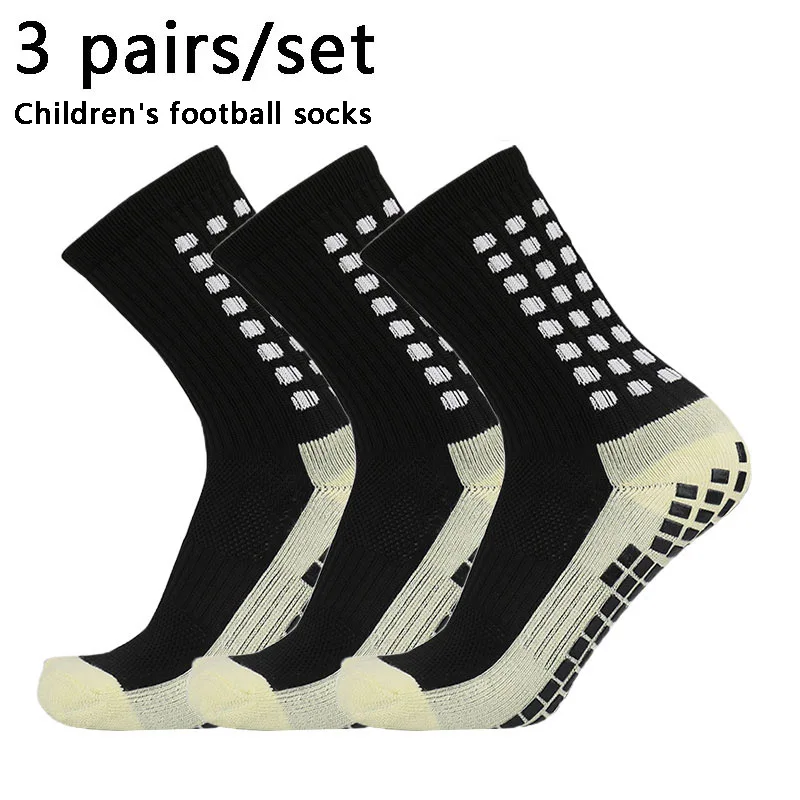 3 pairs 34-39 children breathable sports soccer socks square silicone non-slip grip football socks calcetines hombre