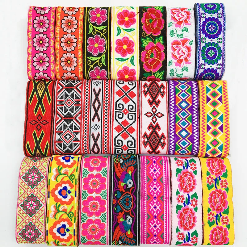 

6.8-7 Meter Ethnic Colorful Geometric Jacquard Embroidered Ribbons Diy Apparel Wrapping Trim Sewing Accessory Lace Fringe Crafts