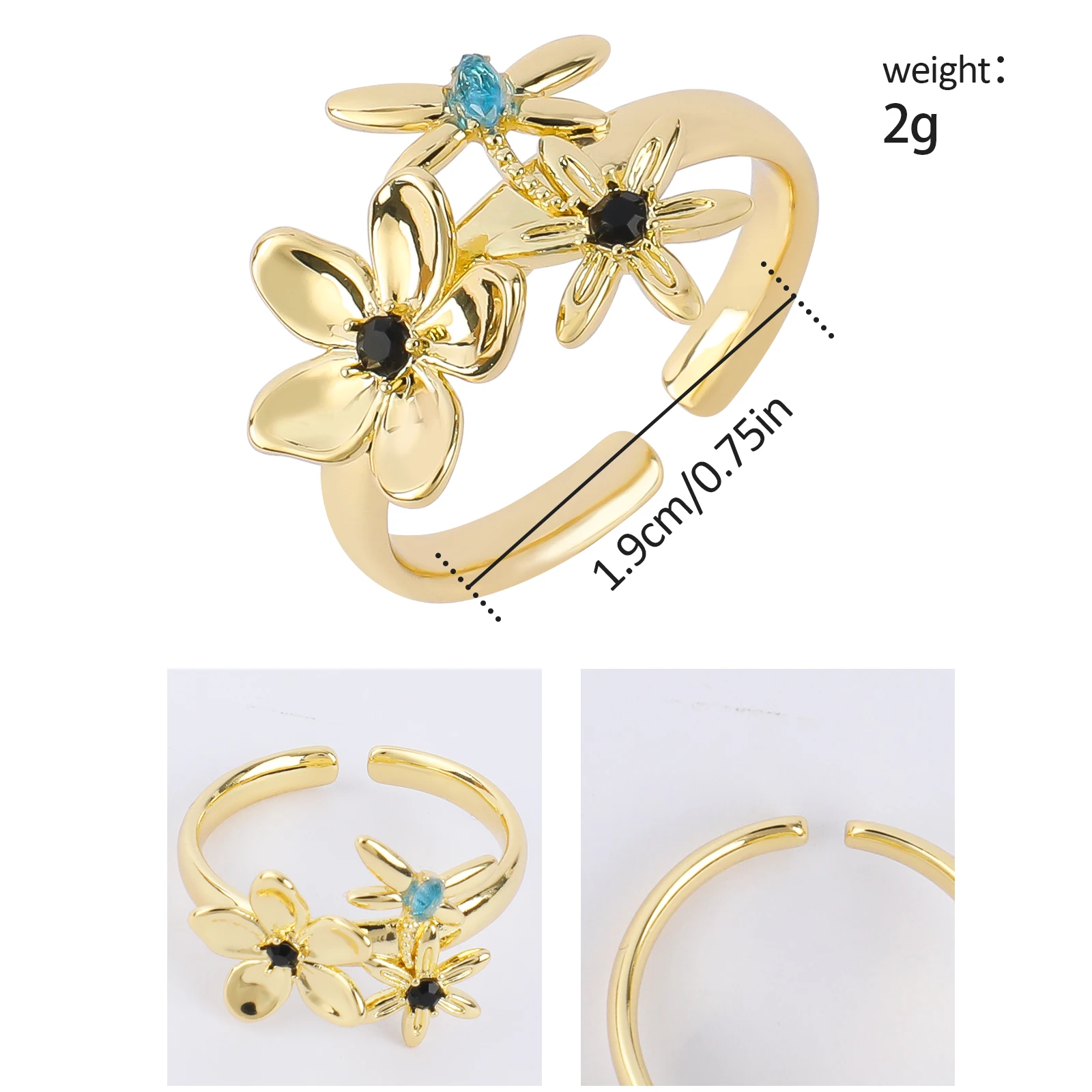 Chicgrowth Stainless Steel Flower Rings for Women Fashion Jewellery for Ladies Girls Trendy Jewelry Gold-color Flower Rings