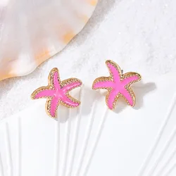 Colored Enamel Metal Starfish Stud Earrings For Women Girls Holiday Party Gift OL Ear Accessories Fashion Jewelry CE214