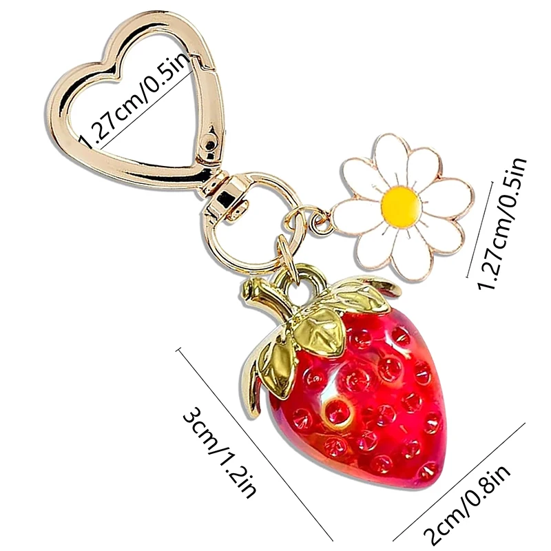 Llavero con 2 piezas de fresas para mujer, llaveros con colgante elegante, llaveros de flores, adorno, colgantes de mochila, regalo para joyería