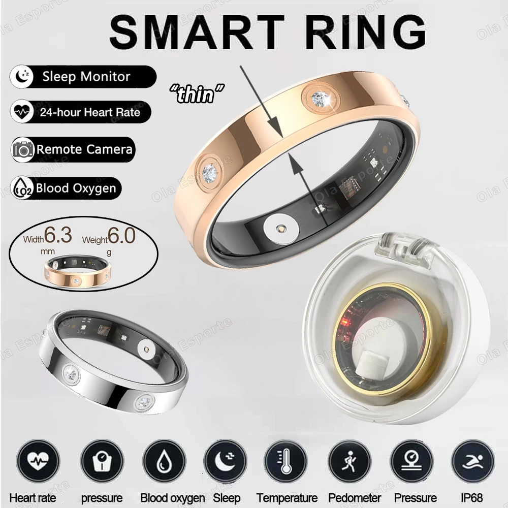 New 2025 Fashion Women Smart Ring IP68 Waterproof Super narrow 6.3mm Smarting Sleep Health Monitor Sport Pedometer Fitness Rings
