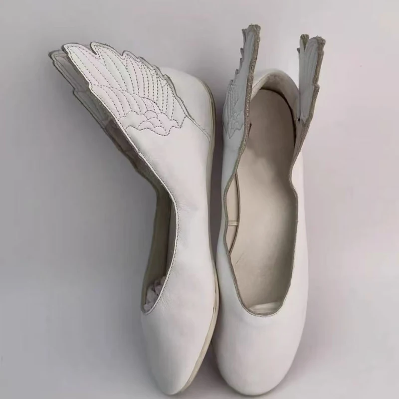 Y2k Retro Wing Embroidered Ballet Shoes Lolita Shallow Mouth Round Toe Flat Shoes French Elegant Autumn Winter Women's Shoes New