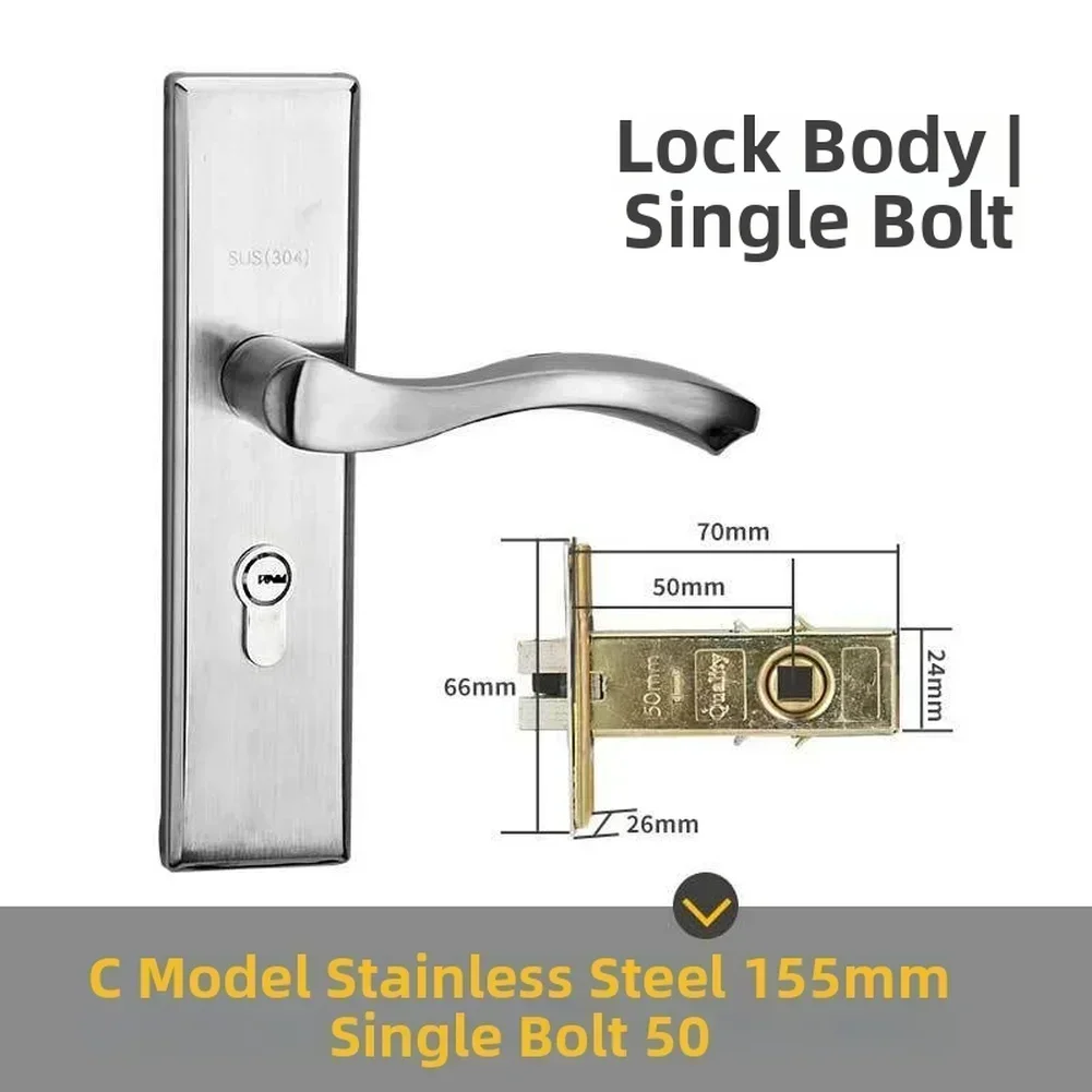 304 Stainless Steel For Bedroom Door Lock Set with Single Double Tongue Ball Lock for Secure Indoor Door Installation