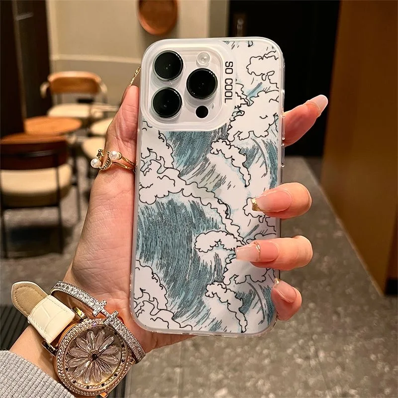 Japanese luxury Ukiyoe Tornado tsunami matte Soft Case protection for iPhone 15 14 13 12 11 Pro Max XS XR 7 8 Plus X SE Coque