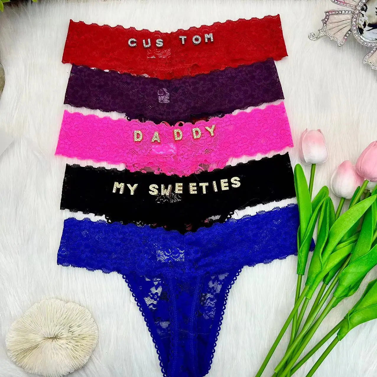 

Custom Thong with Name Shiny Letter Lace Panties Briefs Waist Chain Personalized G-String Thongs Bikini Jewelry Birthday Gift