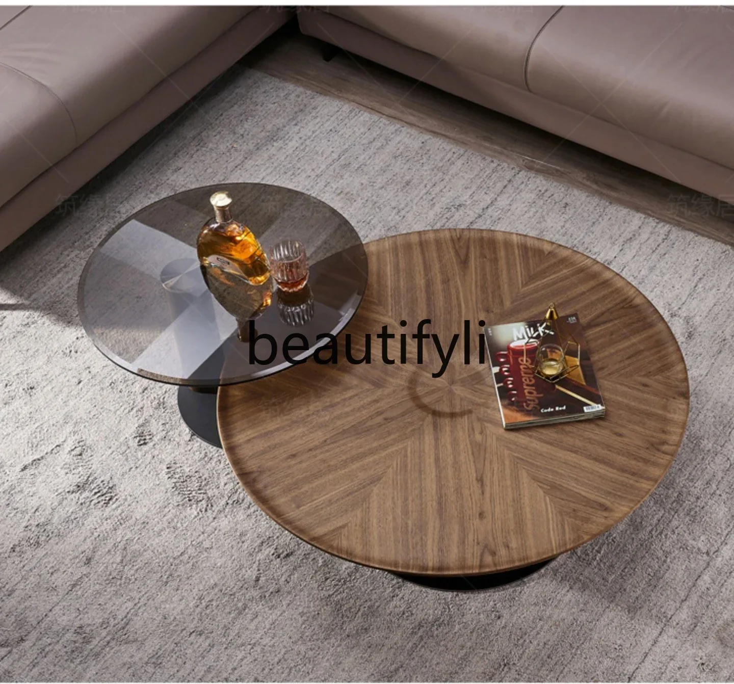 

S1S Round coffee table combination solid wood high-end living room modern minimalist designer creativity