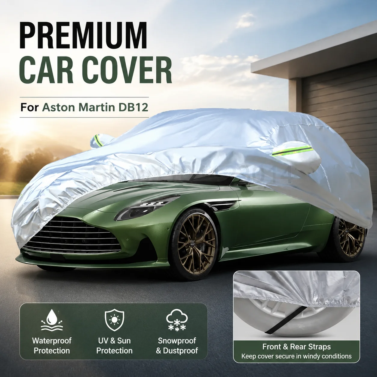 Waterproof Outdoor Full Car Cover Reflective Strips Snowproof Dustproof UV Protection For Aston Martin DB12 Auto Exterior Access