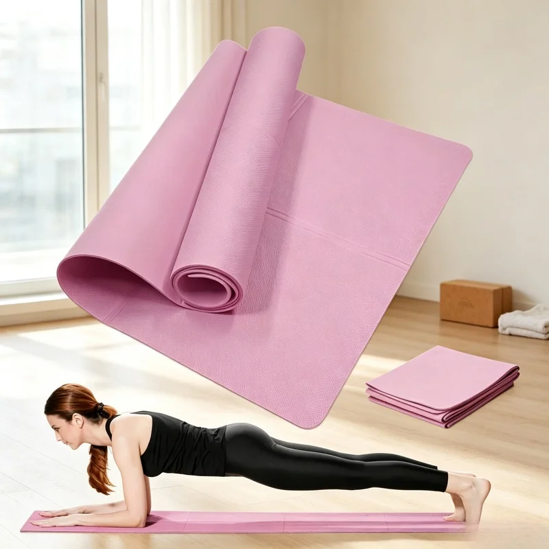 4mm Thick Non-Slip Yoga Exercise Mat, Portable Sweat Resistant Fitness Cushion for Pilates, Home Gym, Women Indoor Workout