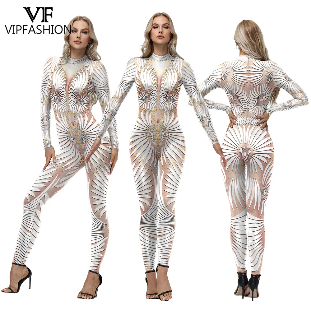 

VIP FASHION Lace Sequin Print Cosplay Bodysuit for Woman Fancy Sexy Costume Masquerade Party Performance Outfit Rave Zentai Suit