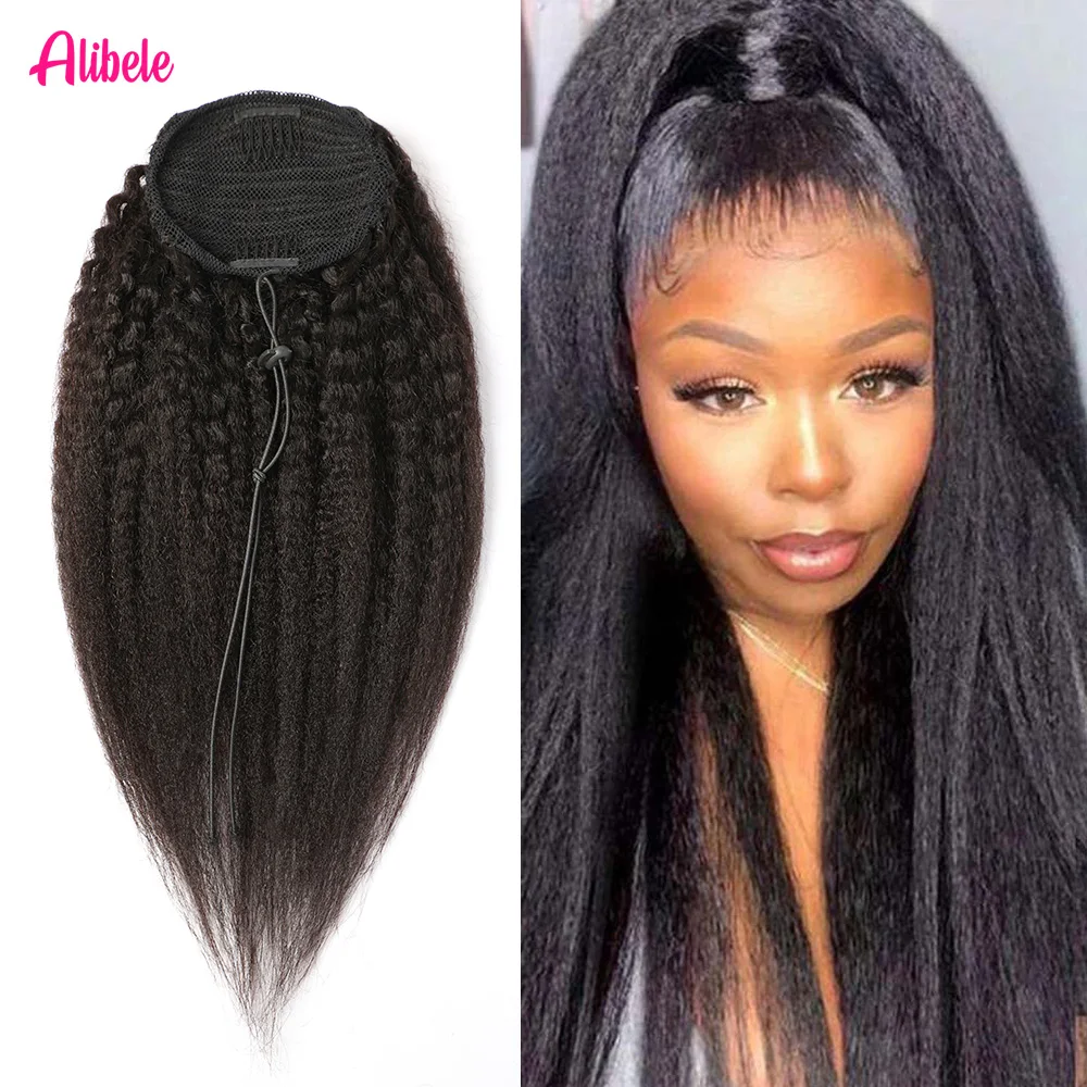 

Alibele Drawstring Ponytail Human Hair Extensions Remy Brazilian 10-32 Inch Kinky Straight Long Clip In Ponytail Hair Extensions