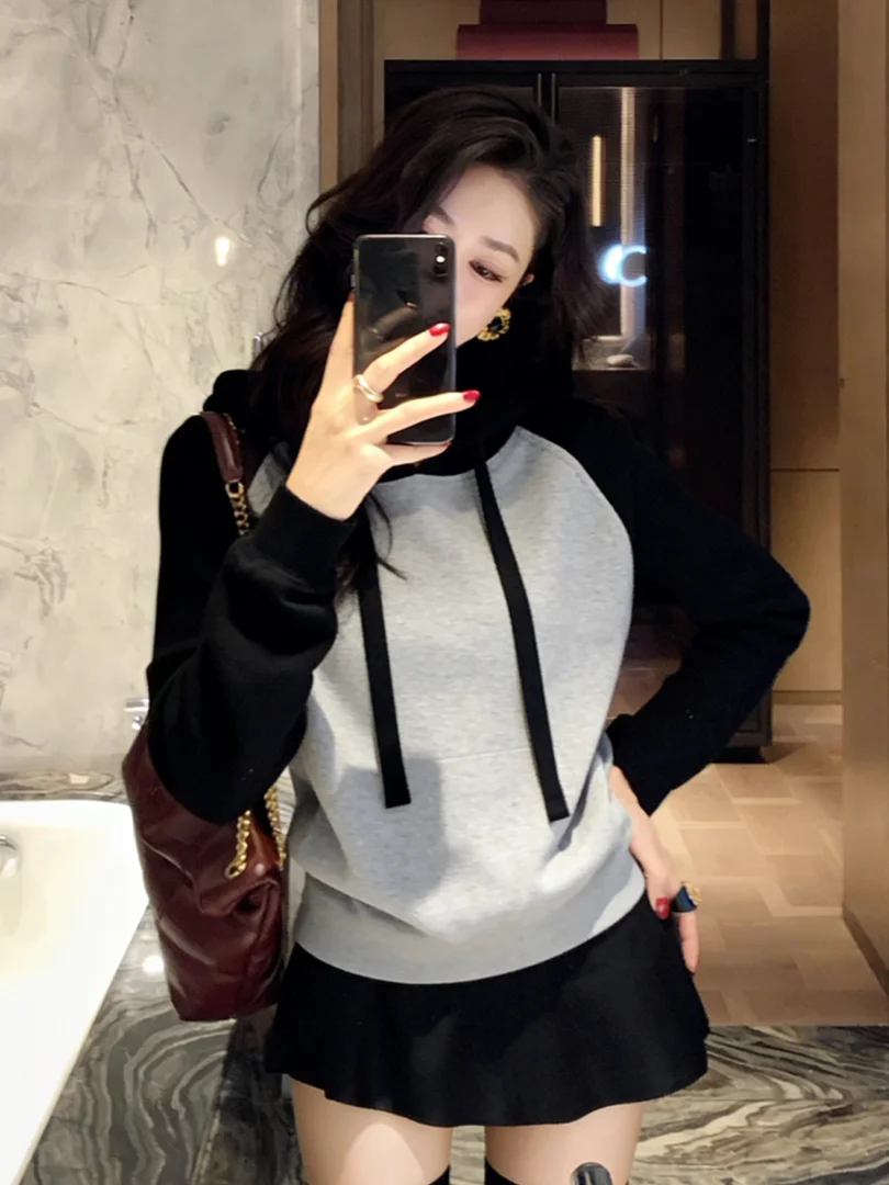 

Unique Korean Sle Winter Hoodie ort Inner Match Color Blo Sweater Luxury Feel Loose Fit Long Sve Girls Top