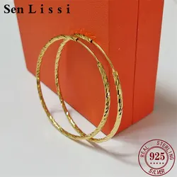 Senlissi-Brincos de argola das mulheres 18K AMARELO banhado a ouro 925 prata esterlina moda brincos Cерьги Kольца Kольц SL009