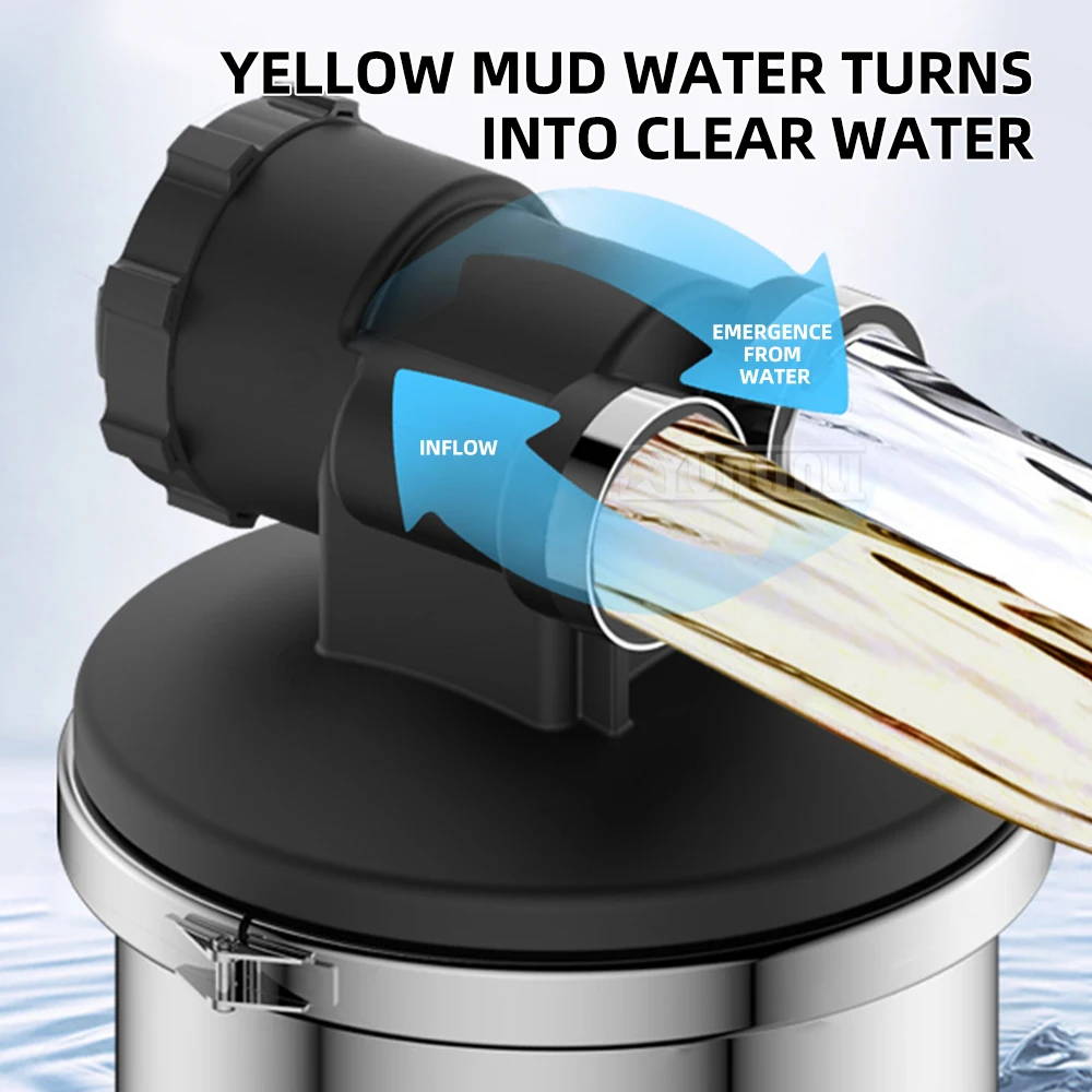 منقي مياه Filtro De Agua Para Grifo 6000L فلتر من الفولاذ المقاوم للصدأ عالي التدفق للغسيل العكسي في الهواء الطلق