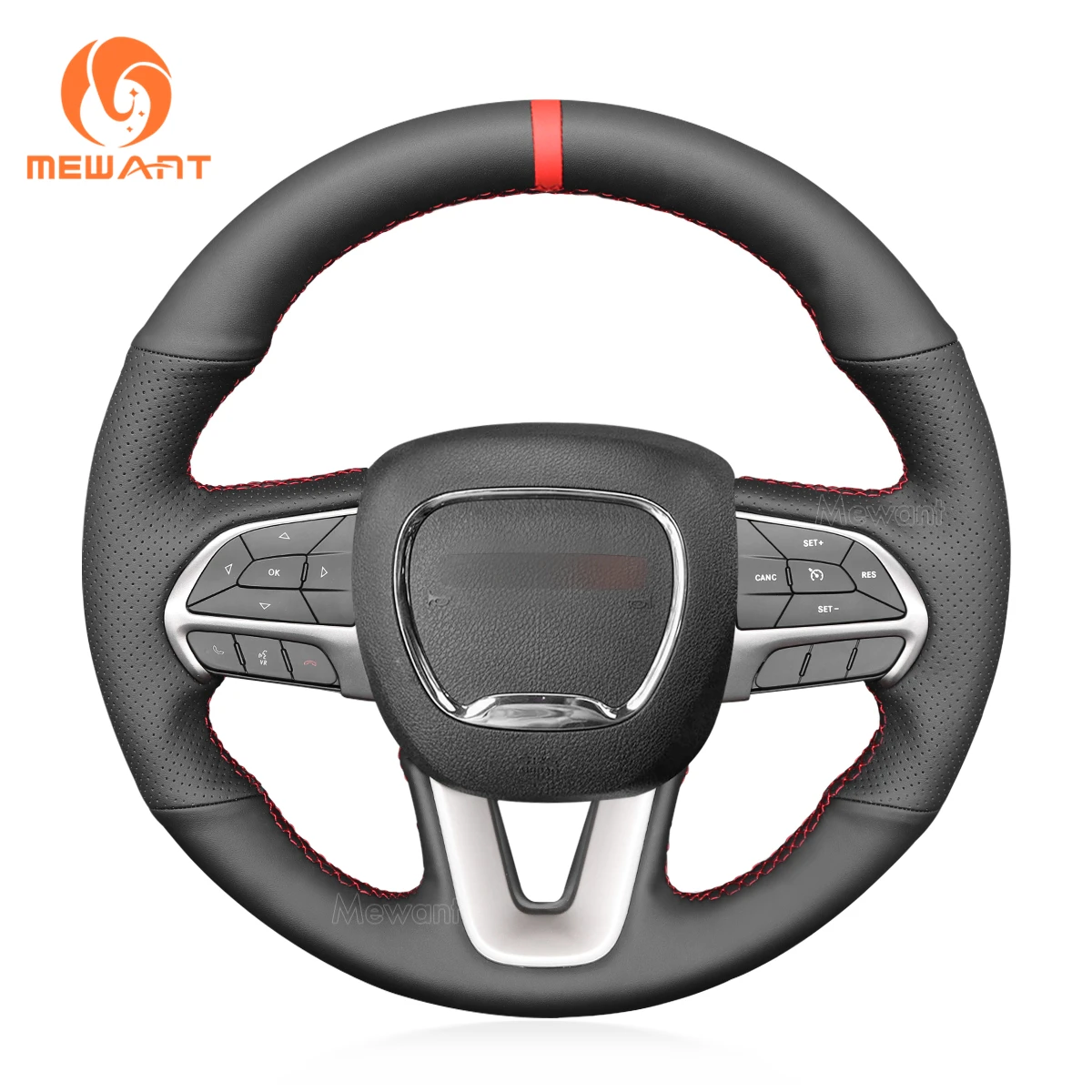 

MEWANT Black Artificial Leather Steering Wheel Cover for Dodge Charger Challenger Durango 2015-2021 Hand-stitch Car Accsesories